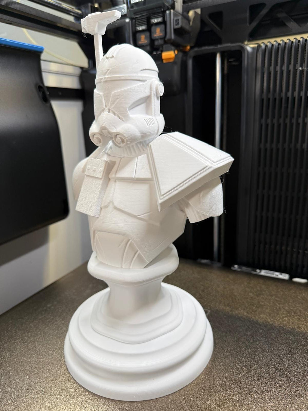 Clone Commander Helmet Bust – Blue Battle-Worn 3D Printed Decor