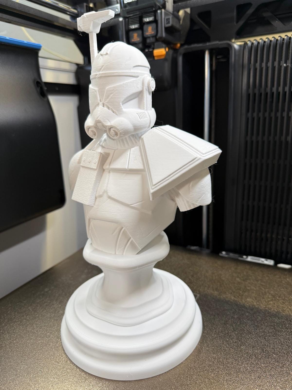 Clone Commander Helmet Bust – Blue Battle-Worn 3D Printed Decor