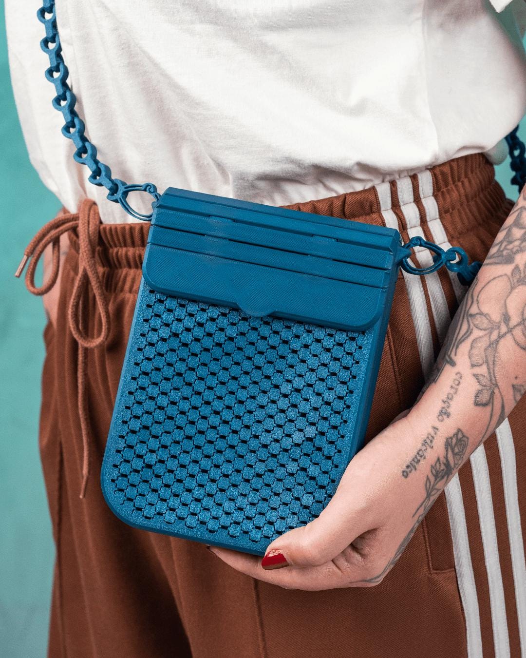 Crossbody Phone Bag with Chain Strap — Woven Lattice Mini Purse — Flip Top Closure  — Unique Gift — Shoulder Bag