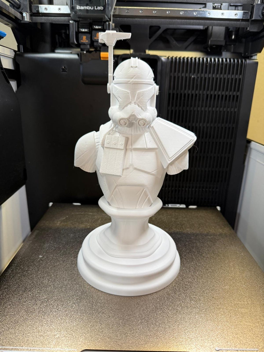 Clone Commander Helmet Bust – Blue Battle-Worn 3D Printed Decor