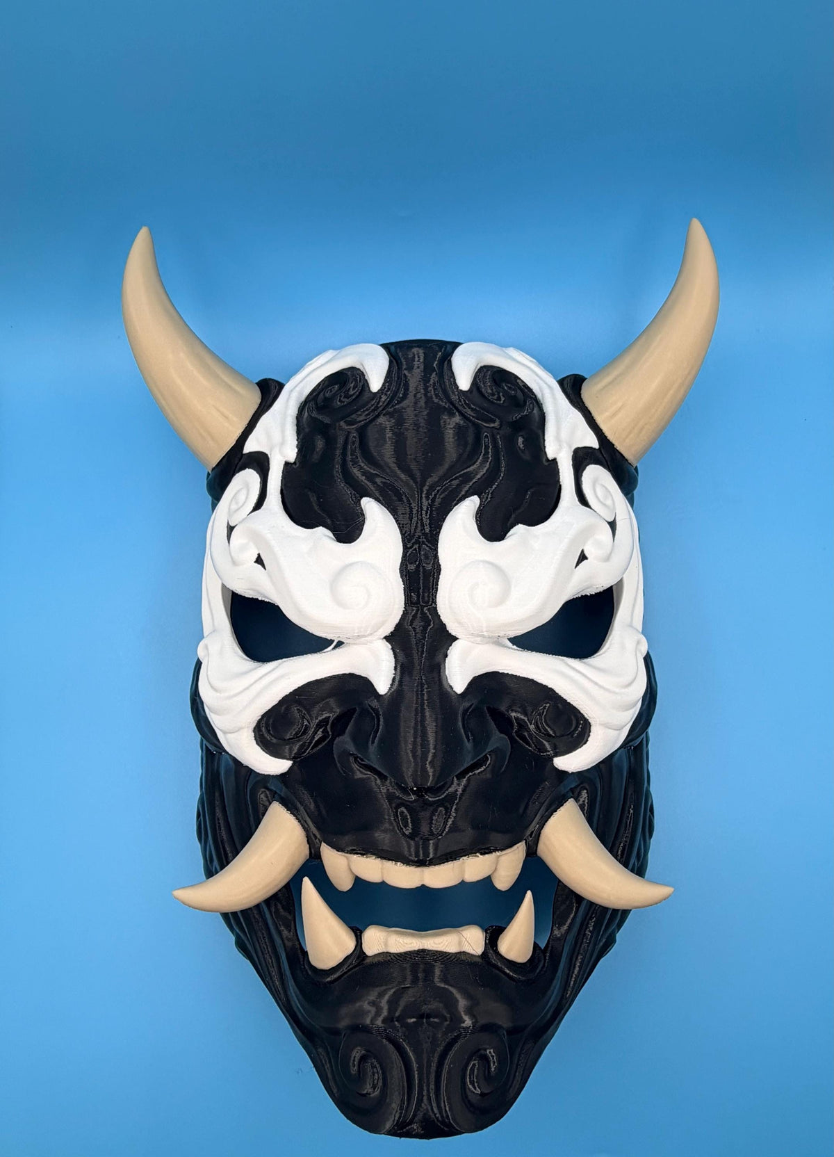 Japanese-Inspired Oni Demon Mask | 3D Printed Cosplay / Display Mask | Black & Bone