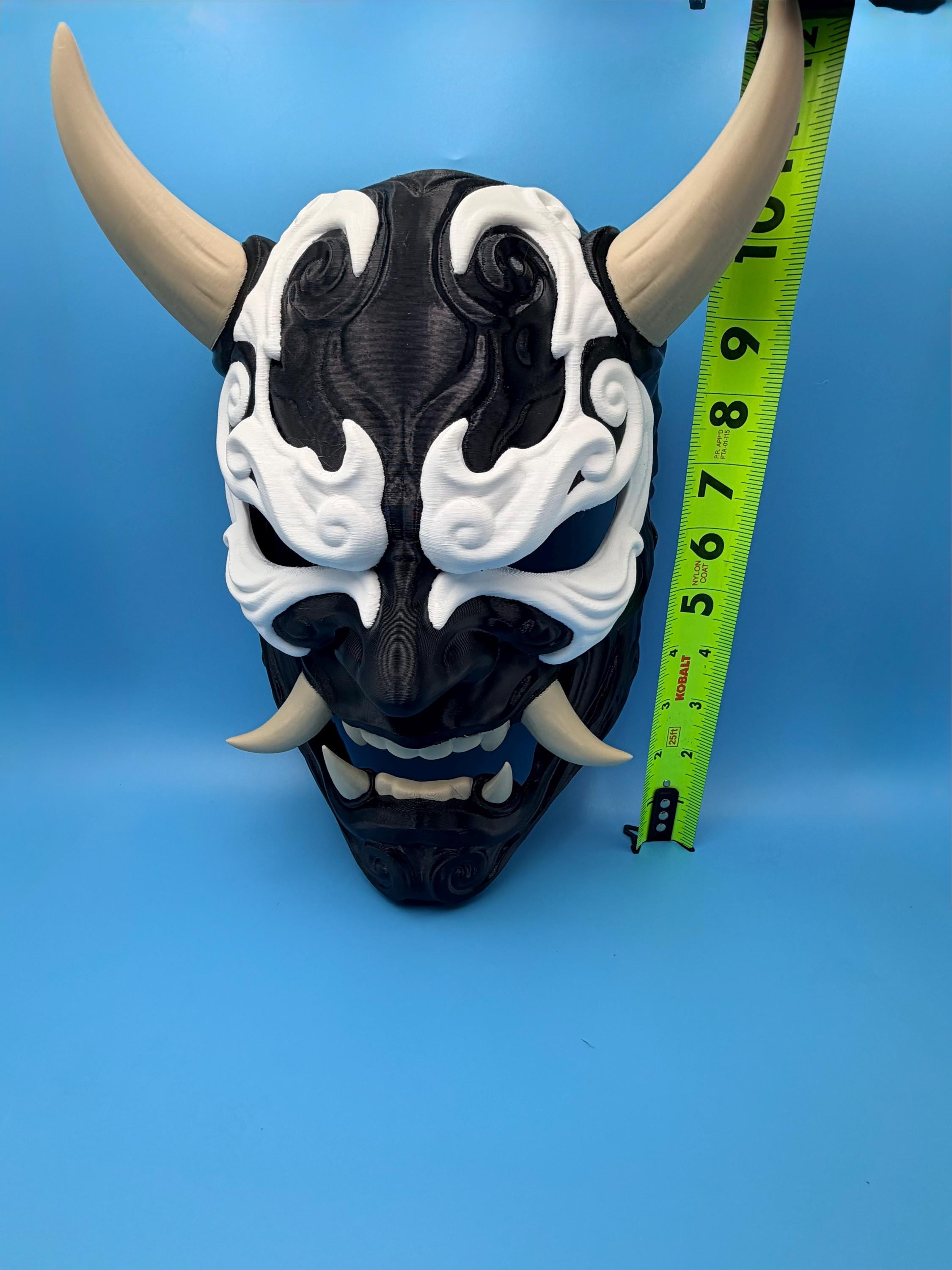Japanese Oni Demon Mask | 3D Printed Cosplay &amp; Display Mask | Black and Bone Horned Demon | Veteran Made