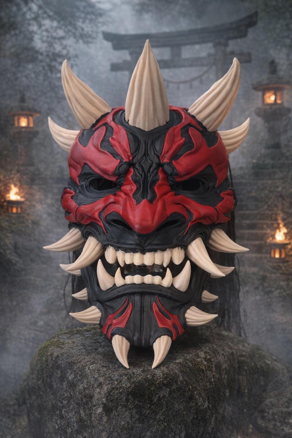 Oni Mask - Darth Maul Crossover - 3D Printed Wall Art - Japanese Demon Mask