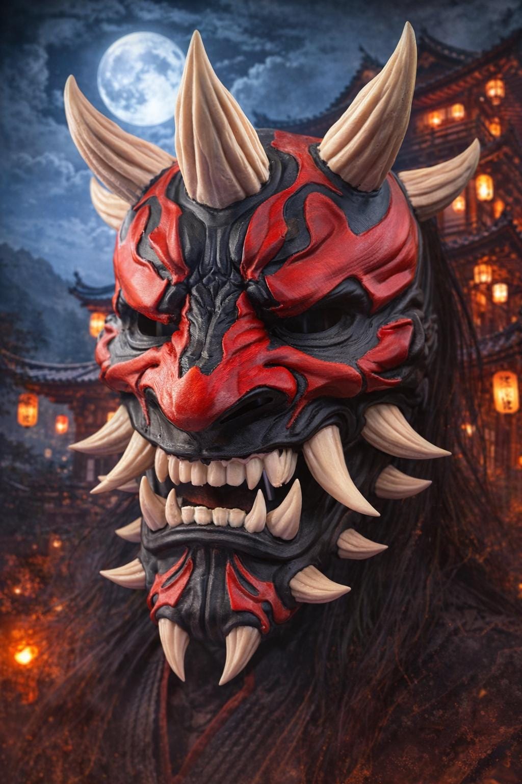 Oni Mask - Darth Maul Crossover - 3D Printed Wall Art - Japanese Demon Mask
