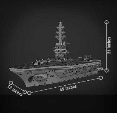 Giant 3D Printed Aircraft Carrier Display Model | 4 Foot Large Scale Naval Ship | 8 Aircraft Included Veteran Made Collectible Made to Order