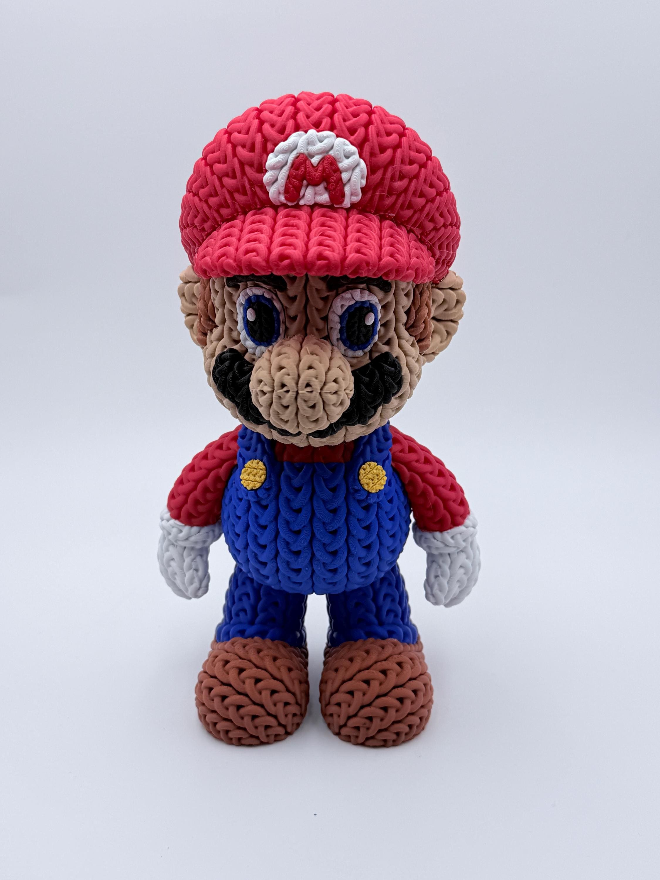 Knit Style Plumber Figure | 3D Printed Crochet Look Character | 8.5 Inch Display Figure | Unique Gaming Gift | Handmade Collectible