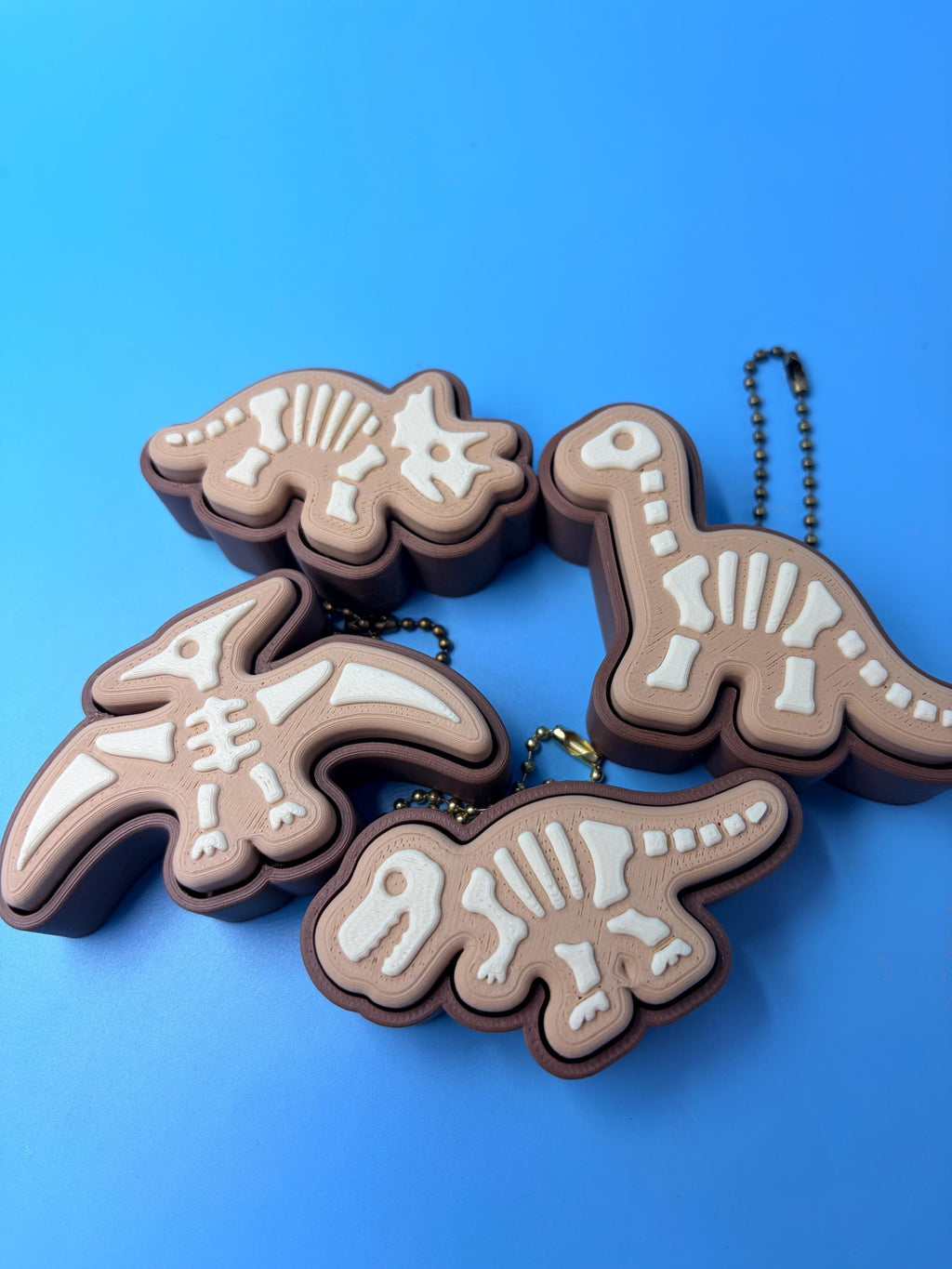 Dinosaur Fossil Skeleton Keychain | Two-Tone 3D Printed Bag Charm (T-Rex, Triceratops)