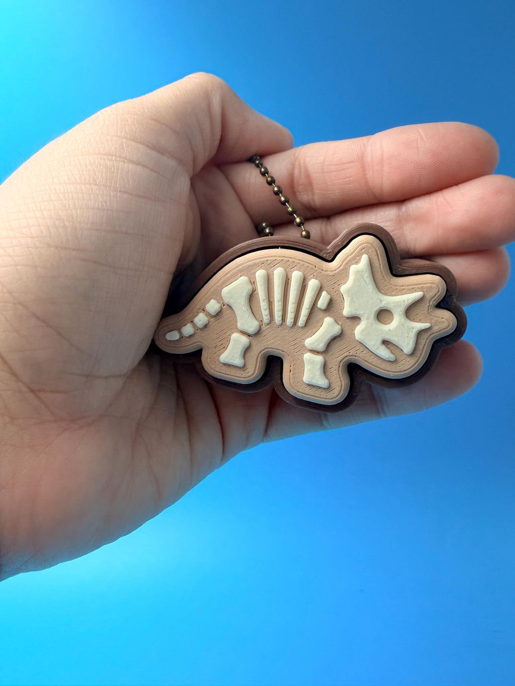 Dinosaur Fossil Skeleton Keychain | Two-Tone 3D Printed Bag Charm (T-Rex, Triceratops)