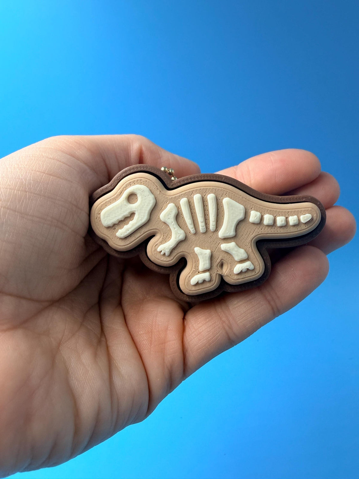 Dinosaur Fossil Skeleton Keychain | Two-Tone 3D Printed Bag Charm (T-Rex, Triceratops)
