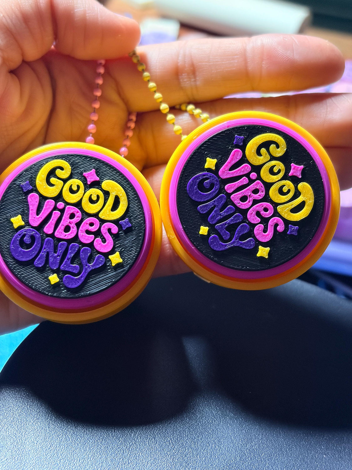 Good Vibes Only Fidget Clicker | Retro Groovy Keychain | Desk Toy (2-Pack)