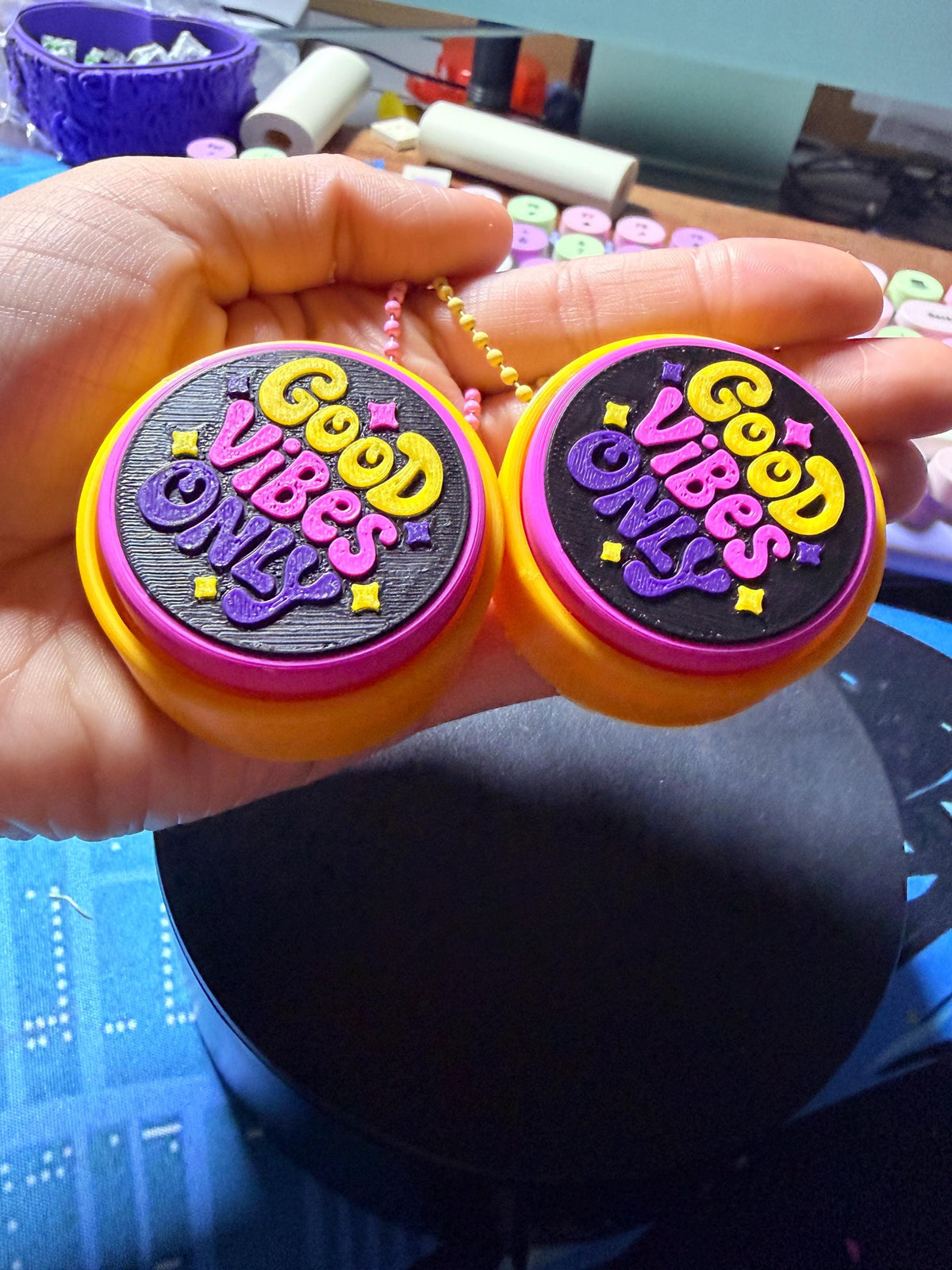 Good Vibes Only Fidget Clicker | Retro Groovy Keychain | Desk Toy (2-Pack)