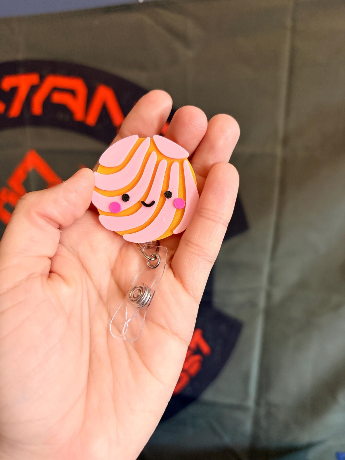 Kawaii Pink Concha Badge Reel | Pan Dulce Retractable ID Holder, Nurse Gift