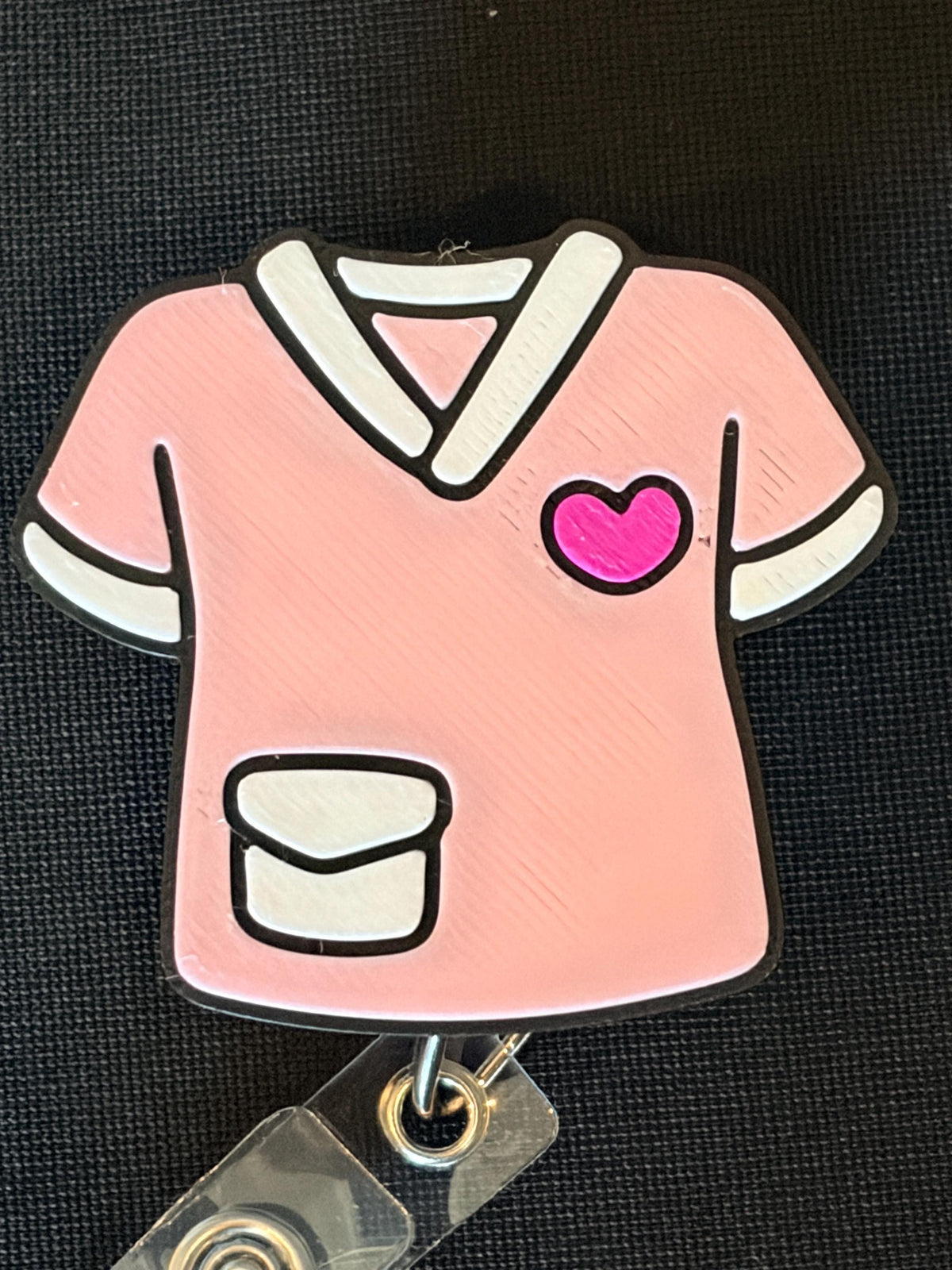 Pink Scrubs Badge Reel | Heart Pocket Retractable ID Holder for Healthcare Professionals