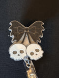 Skull Cherry Bow Badge Reel | Goth Coquette ID Holder | Spooky Dark Academia Lanyard Accessory