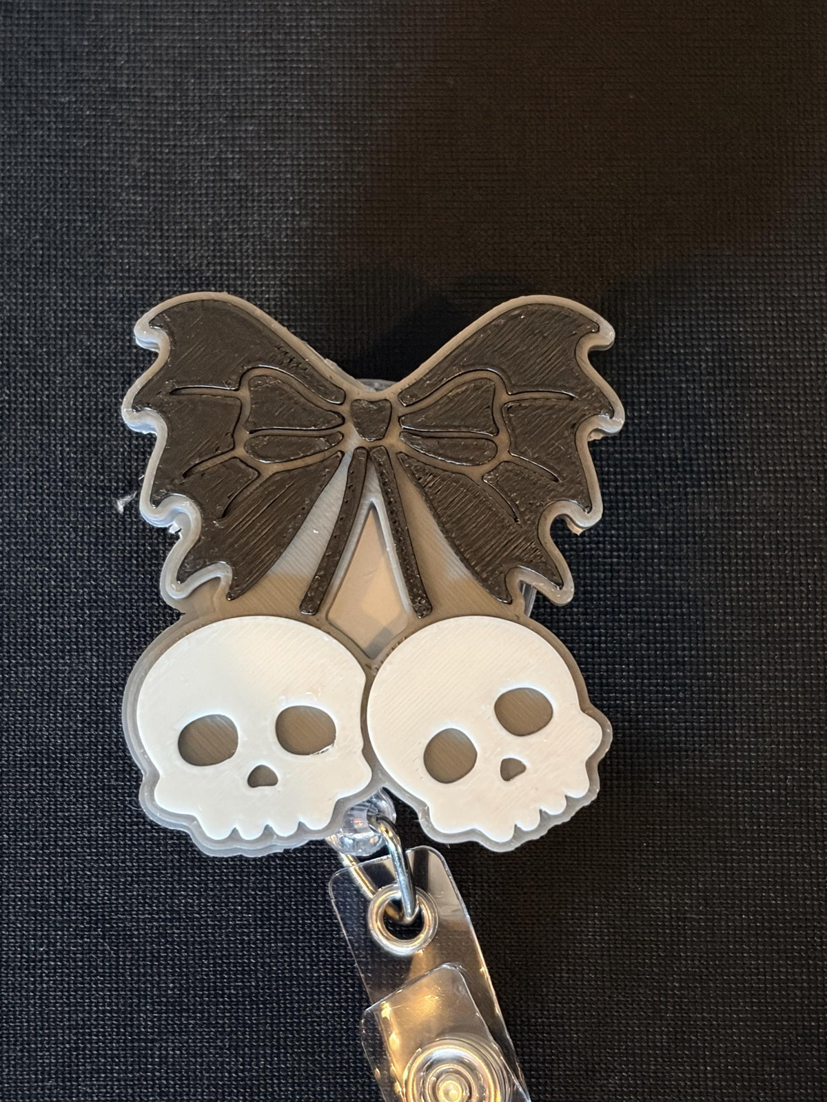 Skull Cherry Bow Badge Reel | Goth Coquette ID Holder | Spooky Dark Academia Lanyard Accessory