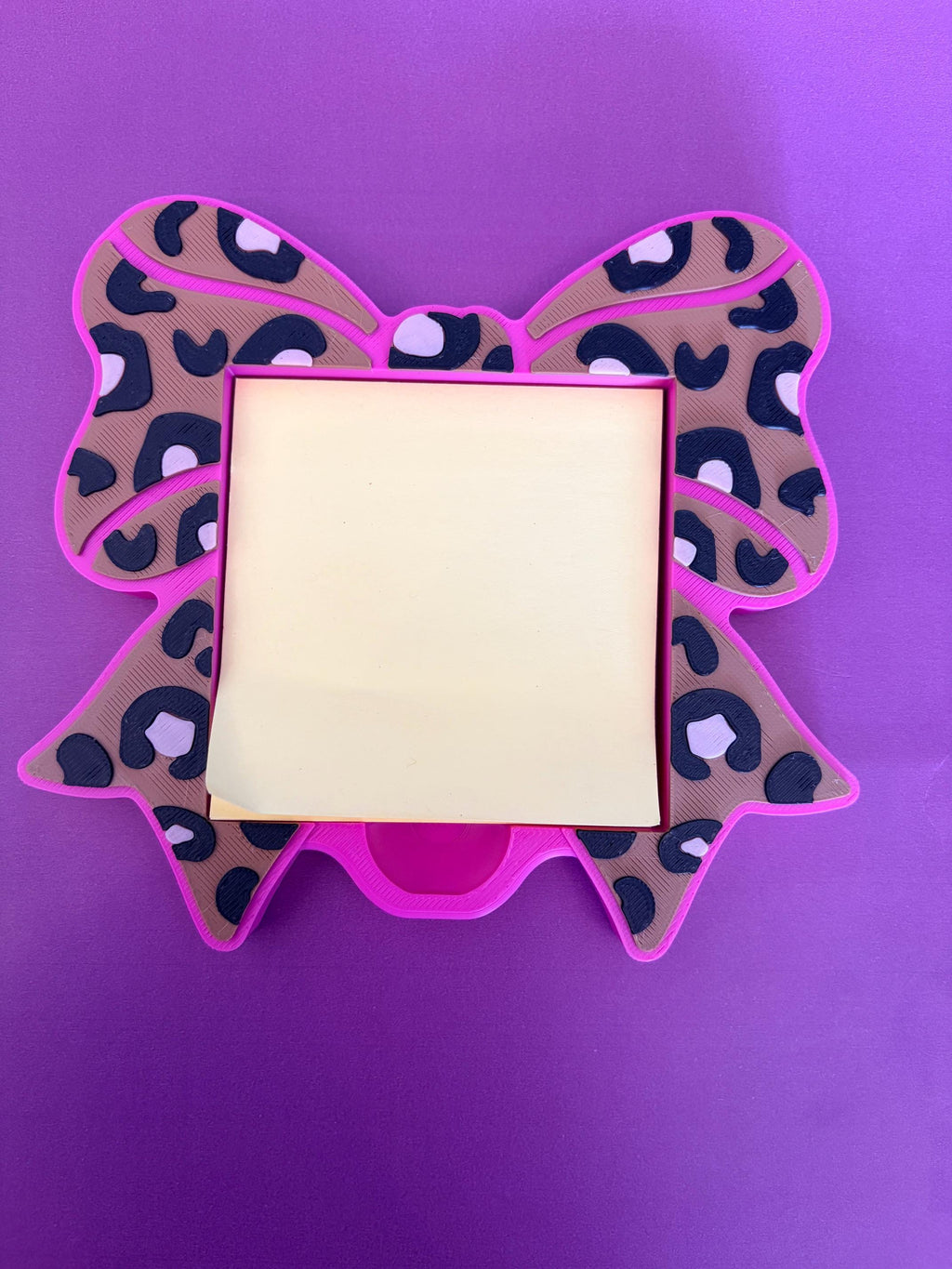 Leopard Bow Post It Holder | Pink Sticky Note Organizer