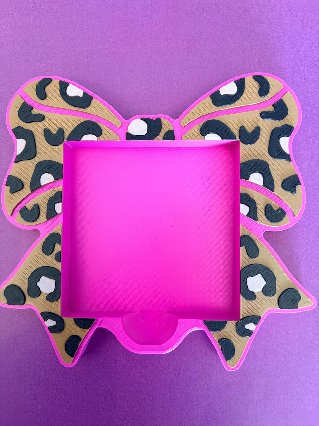 Leopard Bow Post It Holder | Pink Sticky Note Organizer