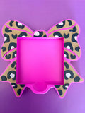 Leopard Bow Post It Holder | Pink Sticky Note Organizer