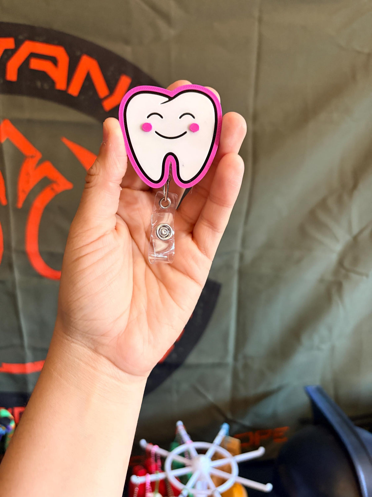 Smiling Tooth Badge Reel | Dental Hygienist, Dentist ID Holder (Retractable)