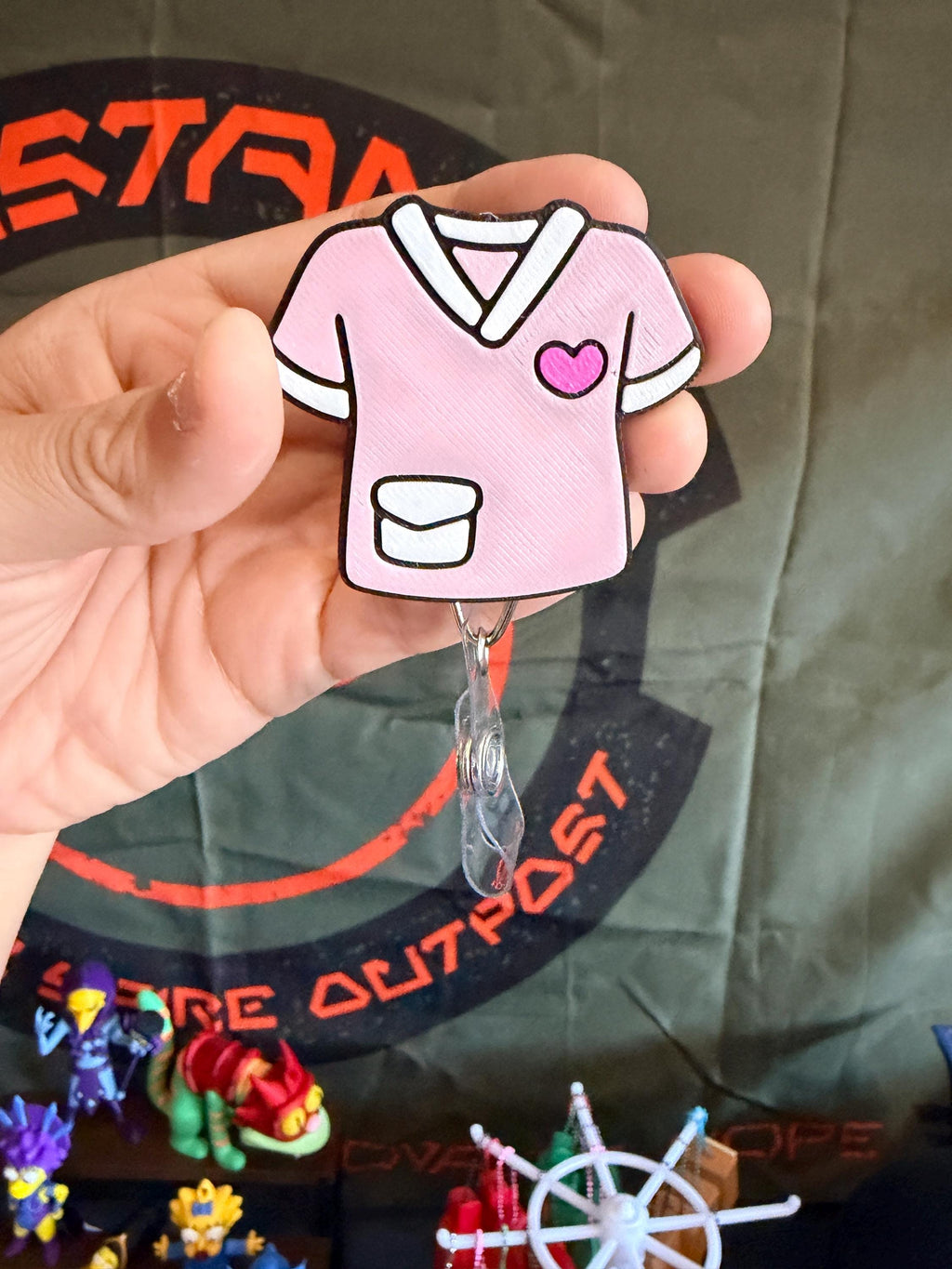 Pink Scrubs Badge Reel | Heart Pocket Retractable ID Holder for Healthcare Professionals