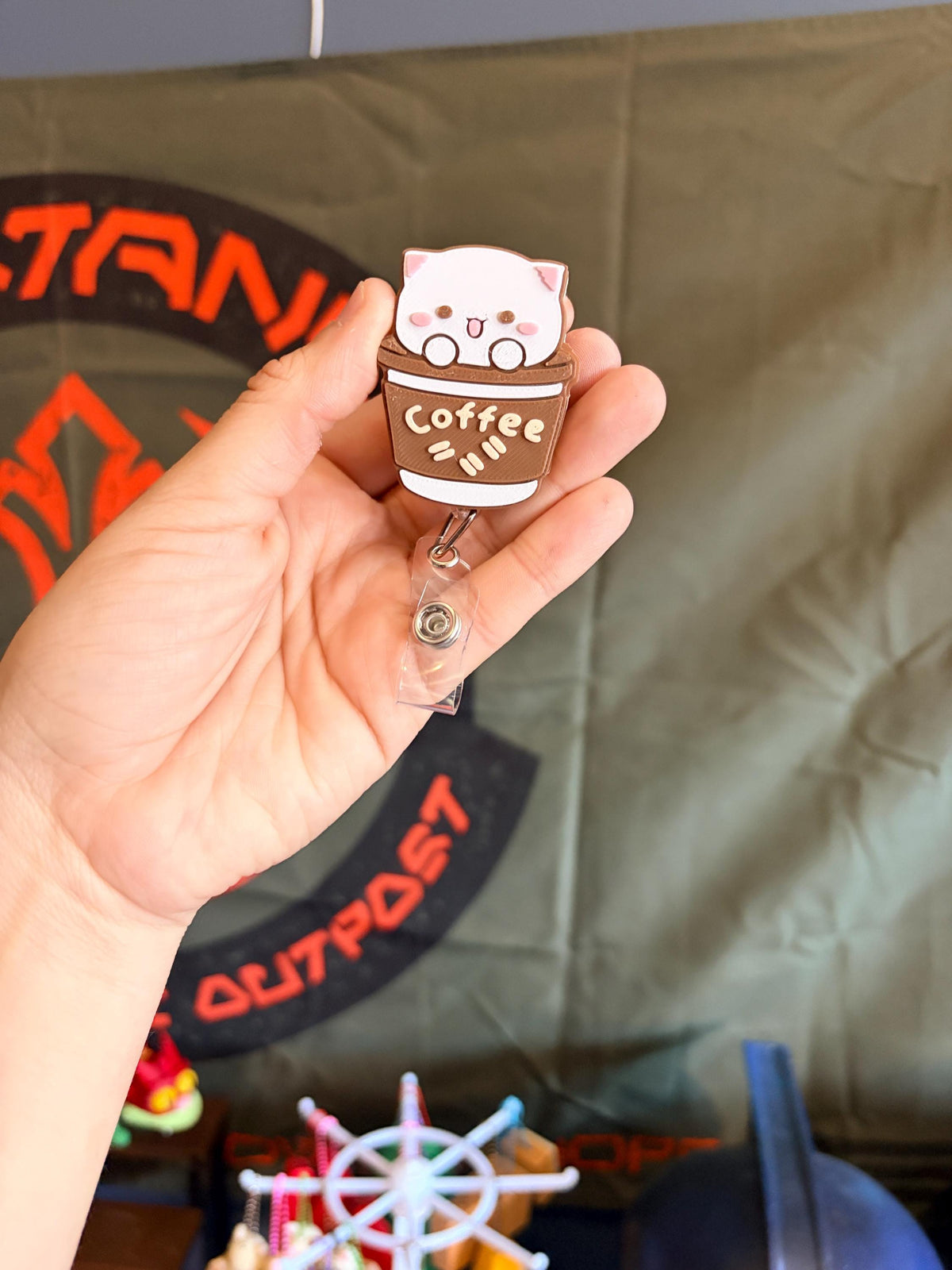Kawaii Coffee Cat Badge Reel | Retractable ID Holder for Coffee Lovers