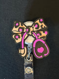 Leopard Bow Stethoscope Badge Reel | Pink Coquette Nurse ID Holder