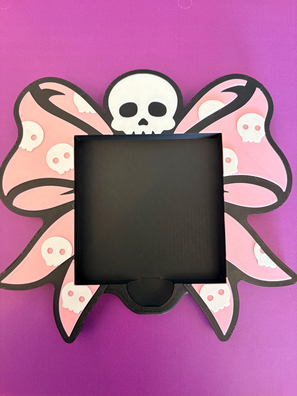 Skull Bow Post-it Holder | Gothic Pink Desk Organizer
