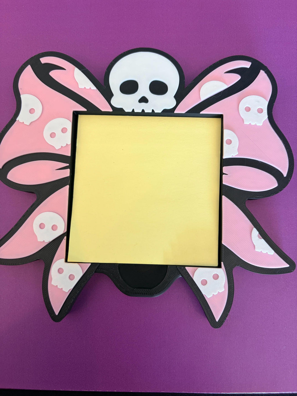 Skull Bow Post-it Holder | Gothic Pink Desk Organizer