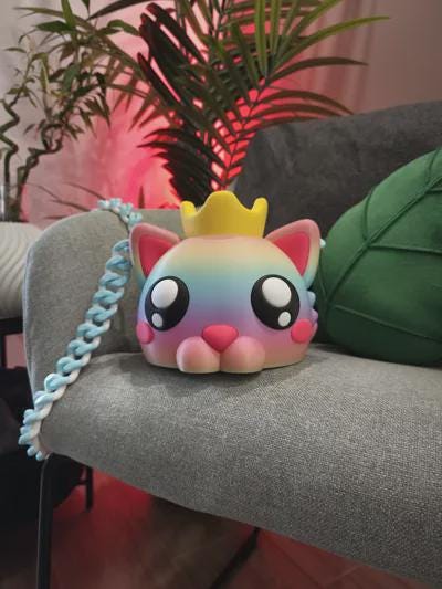 Cat head bag with removable crown | Gradient kawaii organizer