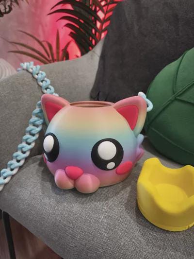 Cat head bag with removable crown | Gradient kawaii organizer