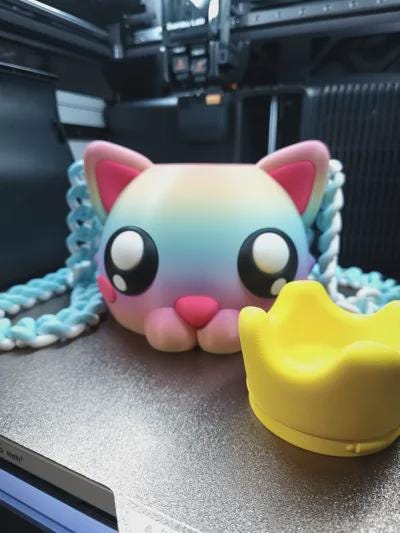 Cat head bag with removable crown | Gradient kawaii organizer