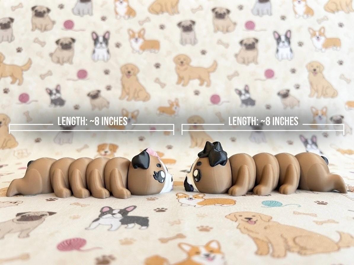 3D Printed Flexi dog Couple - Kawaii Pup Set - His & Hers