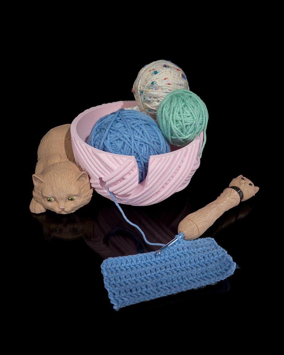 Kit-Cat Yarn Bowl & Crochet Hook Holder Set – Adorable Cat-Themed Fiber Arts Organizer