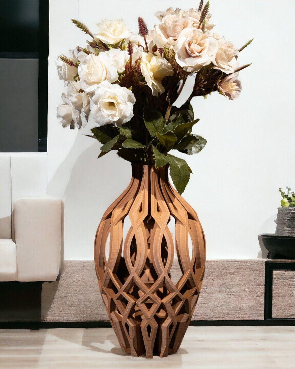 3D Printed Vista Vase – Decorative 3D Printed Lattice Flower Vase, Modern Home Decor