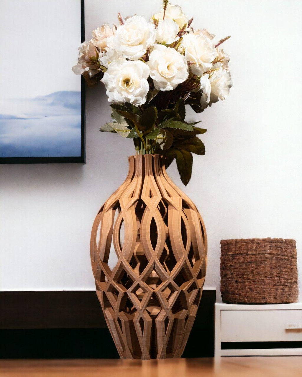3D Printed Vista Vase – Decorative 3D Printed Lattice Flower Vase, Modern Home Decor