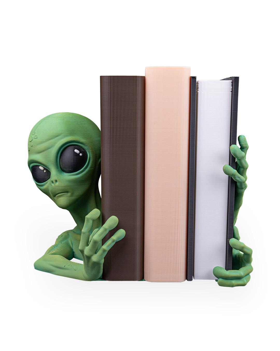 Shelf Invader Bookend – Alien 3D Printed Book Holder, Quirky Desk Decor