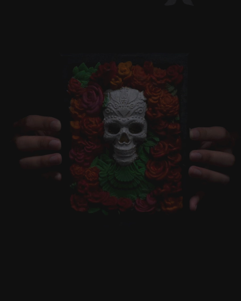 Bed of Roses Sugar Skull Wall Art | 3D Printed Floral Calavera Plaque | Day of the Dead Decor | Dia de los Muertos Gift | 21cm