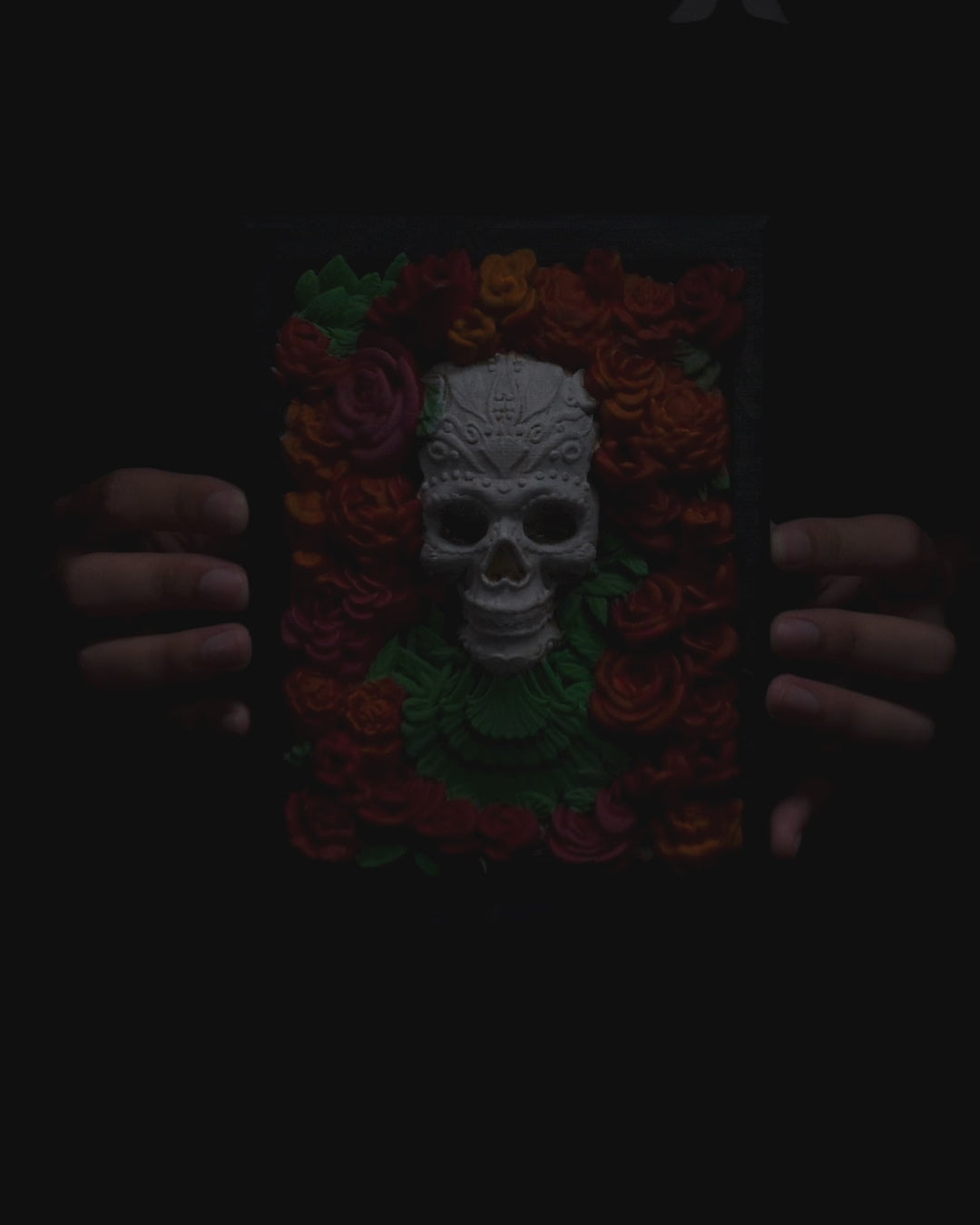 Bed of Roses Sugar Skull Wall Art | 3D Printed Floral Calavera Plaque | Day of the Dead Decor | Dia de los Muertos Gift | 21cm