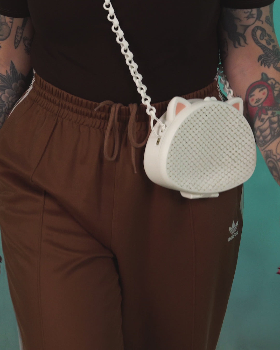 3D Printed Cat Purse | Mesh Kitty Crossbody Bag | Articulated Chain Strap | Kawaii Cat Ears Handbag